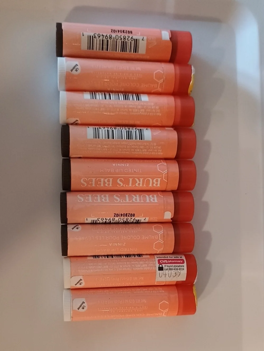 9 x Burt's Bees Tinted Lip Balm, Zinnia - 1 Tube